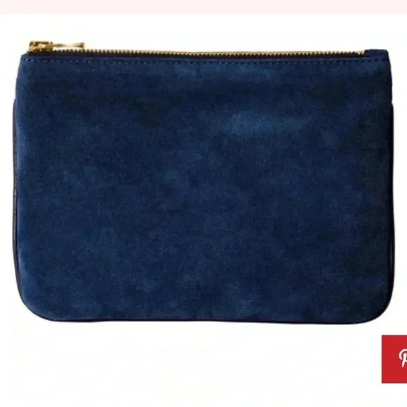 NWT Balmain x H&M Blue Suede Zipper Pouch - Picture 1 of 5